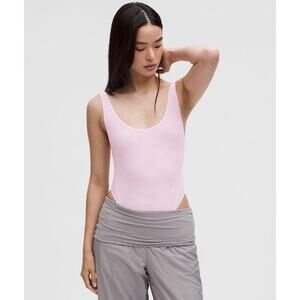 Lululemon Wundermost Nulu Mesh Scoop-Back Thong Bodysuit Pink Organza L NWT